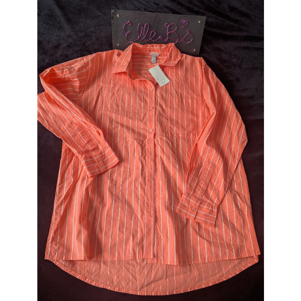 NWT A New Day Orange White Stripe Button Front Shirt M